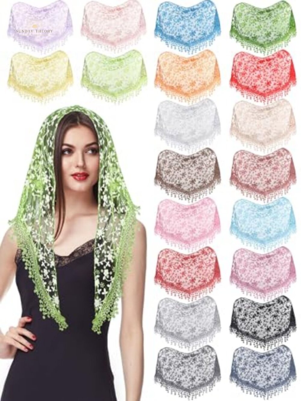 Lace Mantilla Catholic Veil for Women Chapel Triangle Floral Tulle Scarf